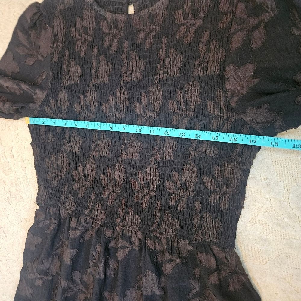 Pretty Garden Dress Women L Black Smocked Bodice Bishop Sleeves Goth Witchy Maxi - Picture 9 of 13
